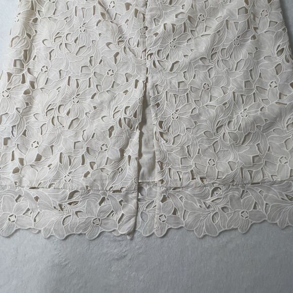 Vince Nouveau Cotton Lace Midi Dress Sz 12 Cream V-Neck Sleeveless - Picture 11 of 16